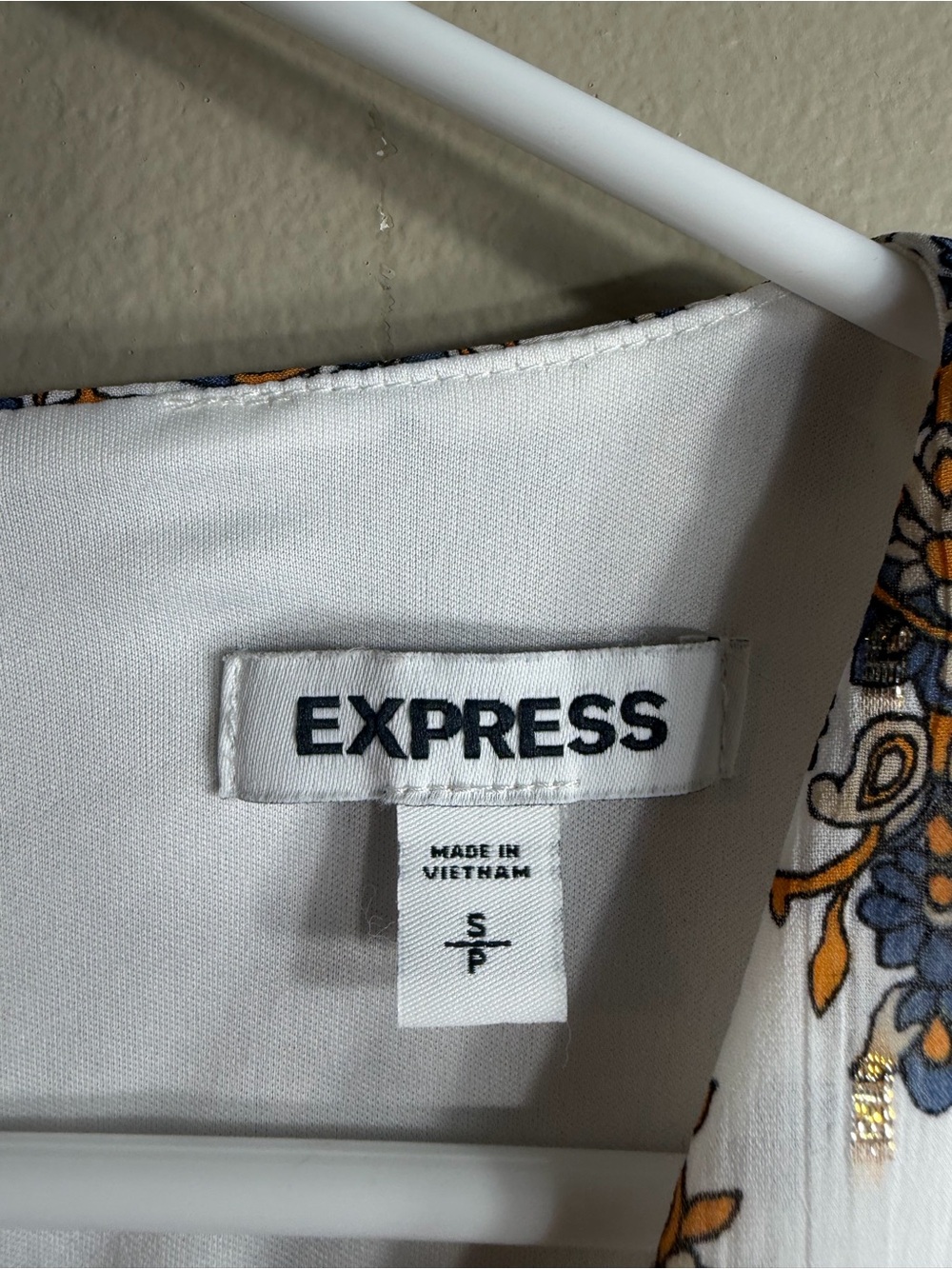 Express Floral Puff Sleeve Mini Dress S Blue Gold Deep V Open Back - Picture 3 of 9